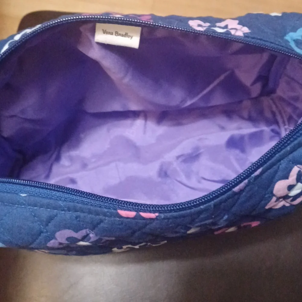 Quilted Navy Floral Cosmetic Pouch